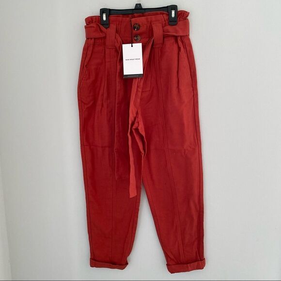 Who What Wear Women’s Paper Bag Waist Folded Hem Carrot Pants - Picture 1 of 4